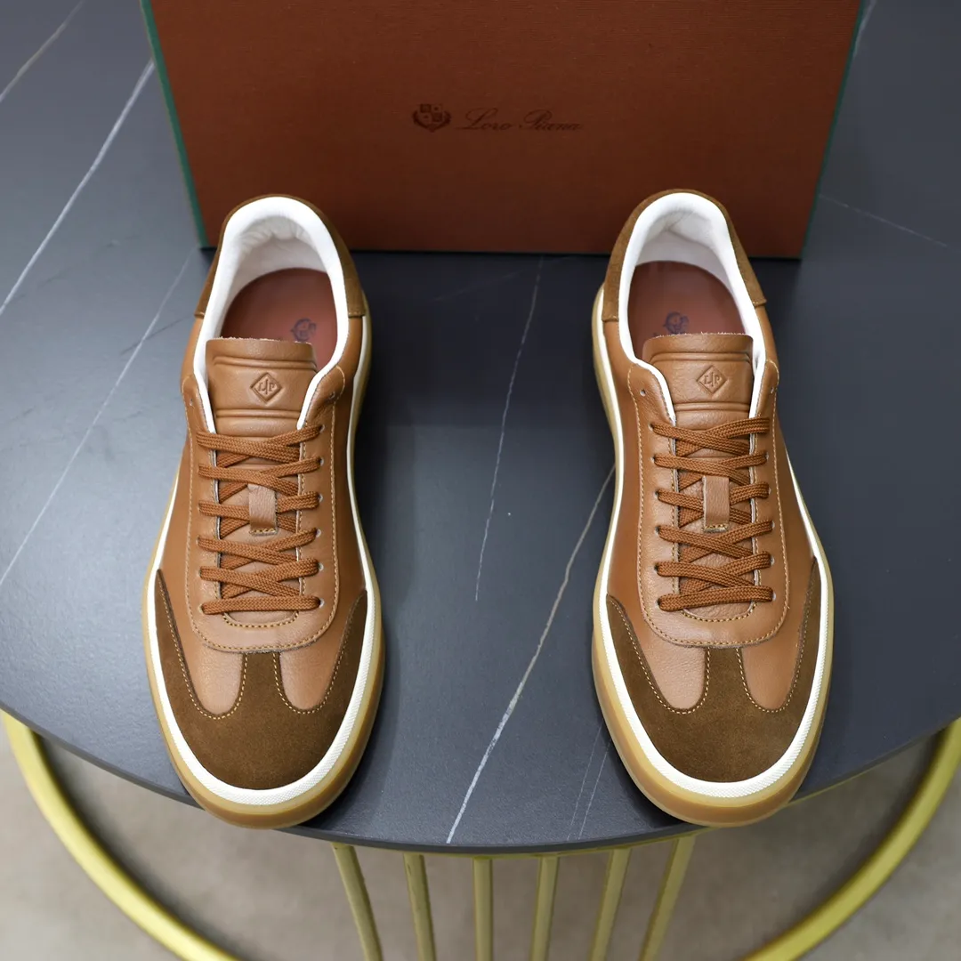 Men's Men's Shoes💰540💰••New Products•• LoroPian*_Noyo-Pianya New men's casual moral training sneakers, LP lace-up casual shoes!  Made of original imported soft cowhide and suede fabric, it highlights the sporty style. The heel is decorated with logo embossing and the original molding. The raw rubber translucent sole combined with the color welt adds a sense of modernity to the shoe. The shoe is overall refreshing and easy to match with style. It has a full cowhide lining for the feet. The original box packaging at the counter comes with wooden balls and a dust bag! Size: 38-44 (.45 customized)